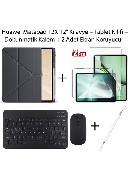Yesnıce Huawei Matepad 12X 12" Uyumlu Standlı Kılıf ve Dokunmatik Kalem ve Klavye ve Mouse