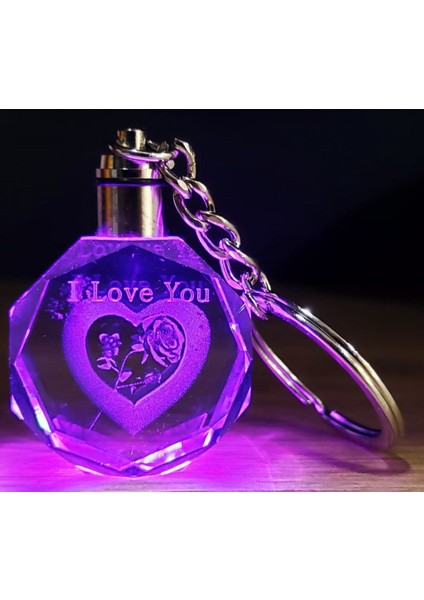 Işıklı Ahşap Kaideli Kalp Cam Küre ve Anahtar Seti, 8cm, Özel Tasarım fiyatları