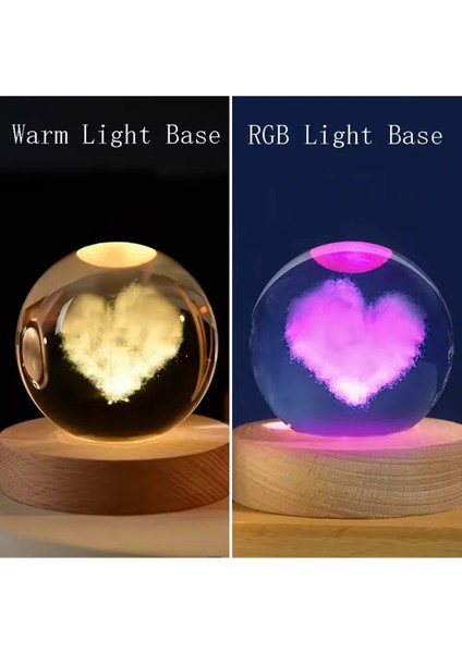 Işıklı Ahşap Kaideli Kalp Cam Küre ve Anahtar Seti, 8cm, Özel Tasarım fırsatları