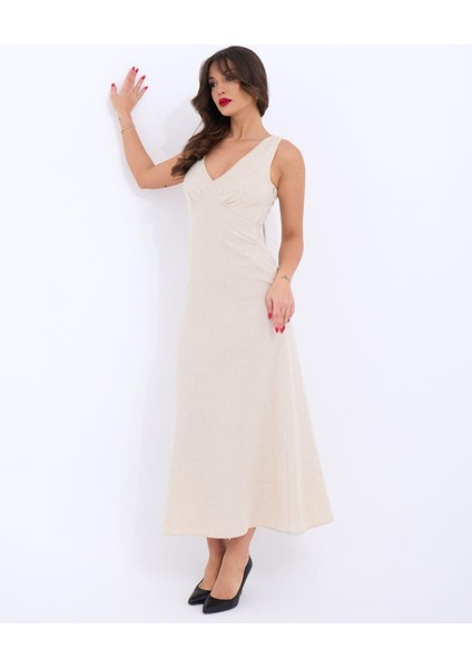 7124 Elbise-Bej