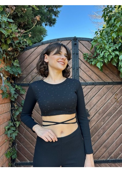 Kadın Paçası Yırtmaç Detaylı Taşlı Bel Bağlamalı Kaşkorse Ikili Takım modelleri