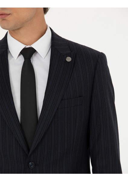 Erkek %100 Yün Siyah Dokuma Çizgili Takım Elbise 50273454-VR033