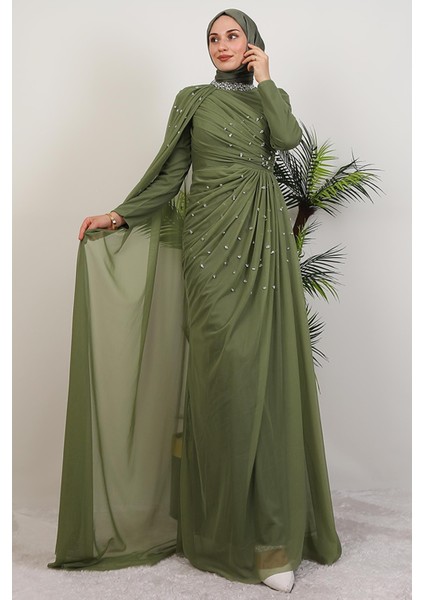 Asrın Boncuk Abiye Soft Yeşil