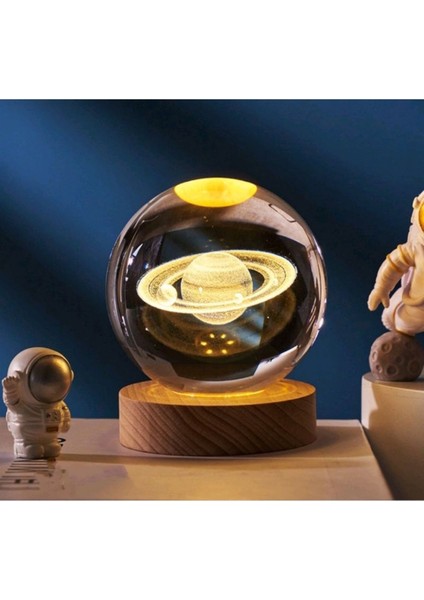 Işıklı Ahşap Altlıklı Satürn Gezegen Modeli, Dekoratif ve Şık Tasarım