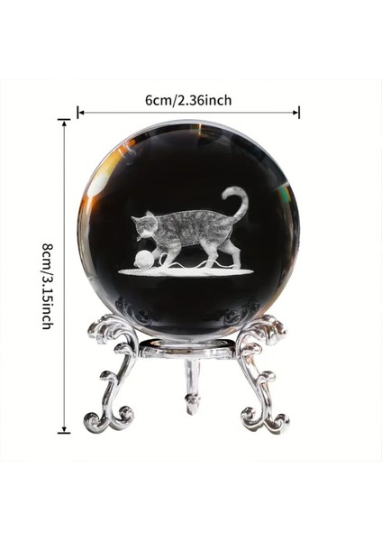 Şık Metal Ayaklı 3D Kedi Cam Küre, 6cm, Dekoratif ve Estetik Tasarım modelleri