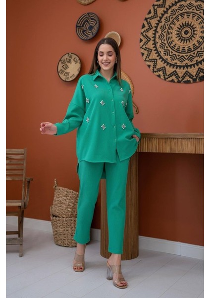 Yeşil Gömleği Taşlı Fitilli Takım