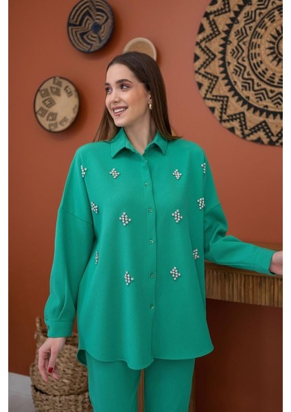 Yeşil Gömleği Taşlı Fitilli Takım