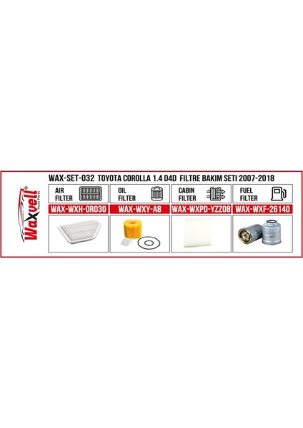 Toyota Coralla 1.4 D4D Filtre Bakım Seti 2007-2018