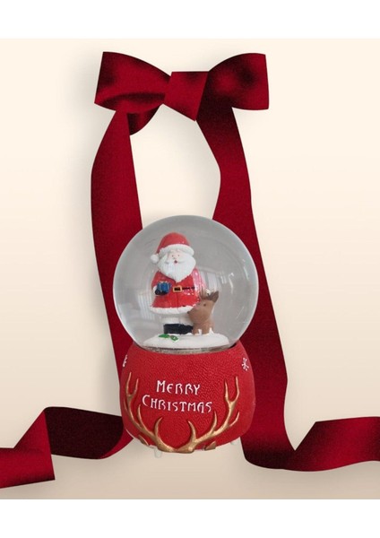 Kırmızı Büyük Cam Kar Küresi, Müzikli ve Püskürtmeli Noel Baba ve Geyik Temalı fırsatları