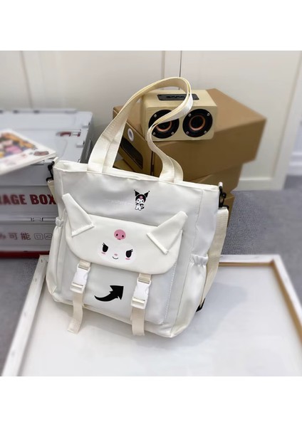 Kuromi Figürlü Krem Kanvas Omuz Okul Çantası