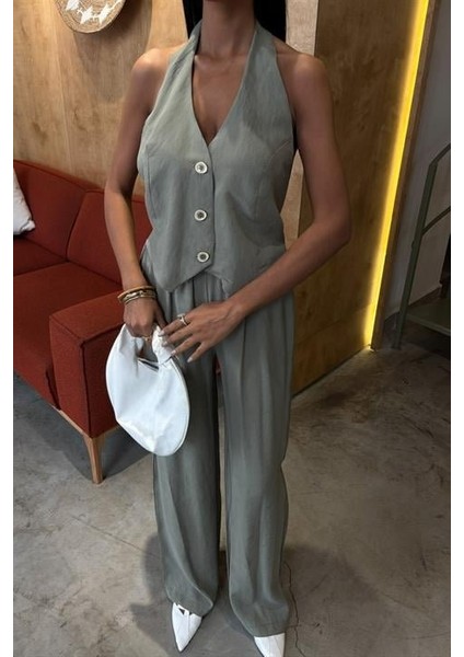 Halter Yaka Yelekli Modal Takım 10144