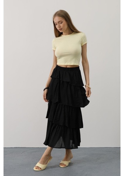 Katlı Kesim Uzun Etek - Siyah modelleri