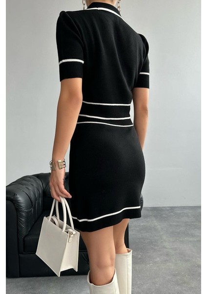 Kısa Triko Etekli Takım - Siyah-Krem