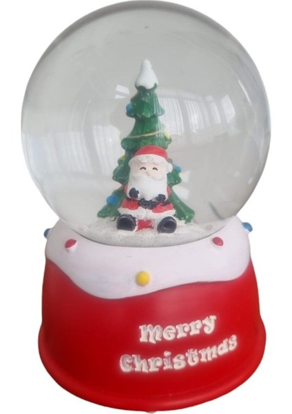 Işıklı Noel Baba ve Kar Küresi, Yılbaşı Dekoru, Orta Boy, Kırmızı