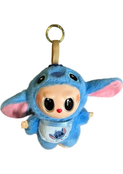 Stitch Figürlü Labubu Peluş Anahtarlık Mavi