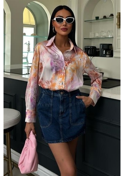 Batik Desenli Saten Gömlek 3409