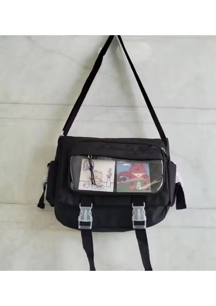 Kawaii Figürlü Omuz Askılı Çapraz Çanta Siyah