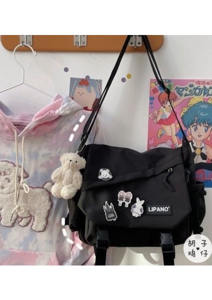 Yüksek Kapasiteli Kore Tarzı Messenger Çanta Siyah