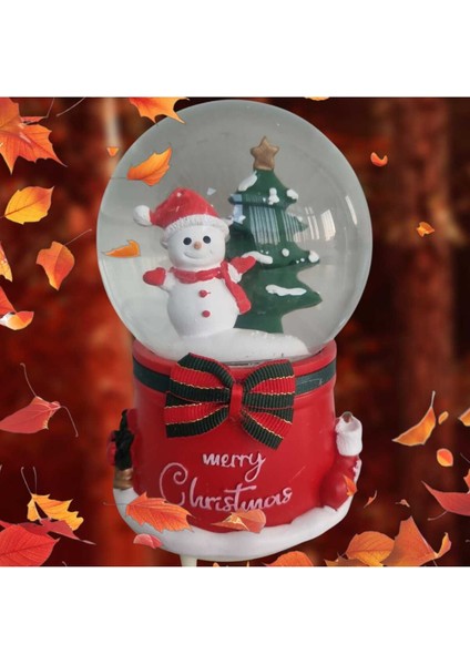 Yılbaşı Temalı Büyük Kırmızı Cam Kar Küresi, Ağaç ve Kardan Adam Detaylı, Püsürtlü Dekorasyon