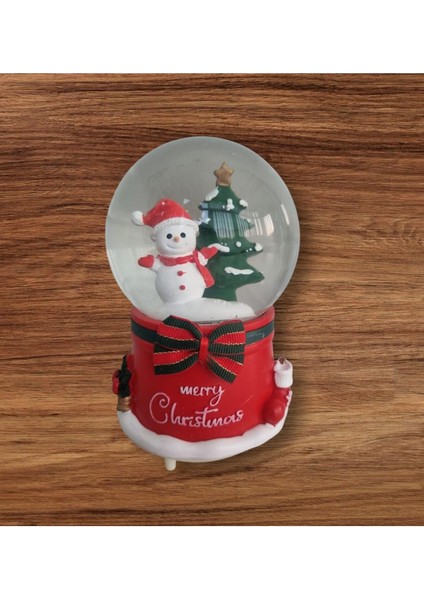 Yılbaşı Temalı Büyük Kırmızı Cam Kar Küresi, Ağaç ve Kardan Adam Detaylı, Püsürtlü Dekorasyon fiyatları