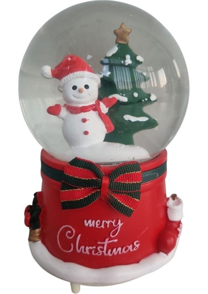 Yılbaşı Temalı Büyük Kırmızı Cam Kar Küresi, Ağaç ve Kardan Adam Detaylı, Püsürtlü Dekorasyon modelleri