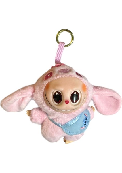 Stitch Figürlü Labubu Peluş Anahtarlık Pembe
