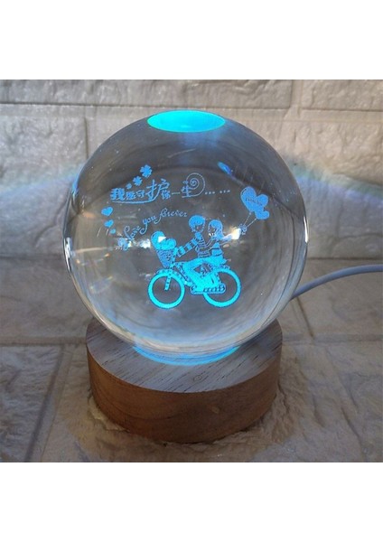 Işıklı Ahşap Kaideli Aşk ve Sonsuzluk Temalı Cam Küre 8X6CM