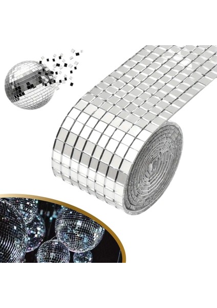 1 Metre Uzunluğunda Gümüş Renk Aynalı Mozaik Taşlı Dekor Bandı 4 cm x 1 mt (4172)