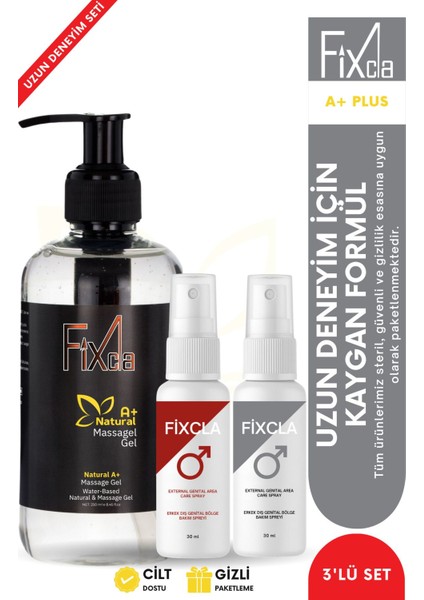 – 250ML Doğal Jel ve 2 Adet 30ML Süre Destekleyici Sprey – Uzun Deneyim Etkili Su Bazlı Erkek Bakım Seti, Kolay Temizlenen Yağsız Formül, Avantajlı 3’lü Kombinasyon – Su Bazlı Formül