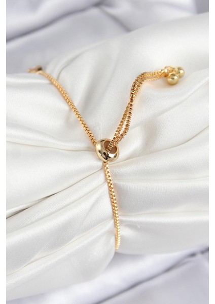 Pirinç Zirkon Taşlı Kare Model Gold Renk Asansörlü Kadın Bileklik - Bamido