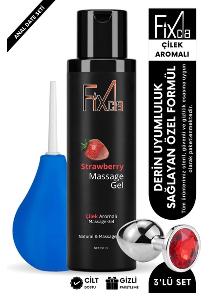 150ML Çilek Aromalı Kayganlaştırıcı Jel Temizlik Pompası Taşlı Metal Plug 3’lü Set – Su Bazlı Yağsız Formül, Uzun Deneyim Etkili, Cilt Dostu ve Kolay Temizlenebilir Yapı – Yağsız ve Hafif Seti