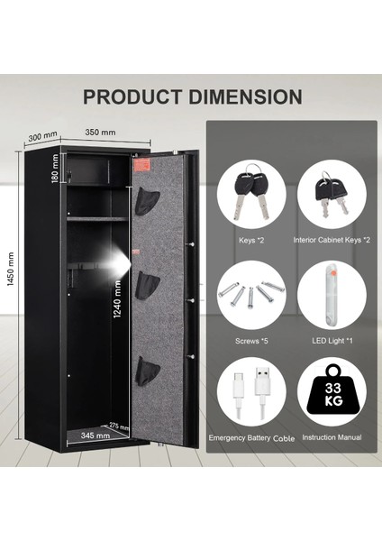 Gunsafe 1450F Parmak Izli Tüfek/tabanca Kasası