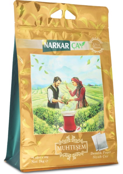 Narkar Çay Muhteşem 40gr'lık Demlik Poşet Çay 2 X 3KG (YENİ AMBALAJ !!!)