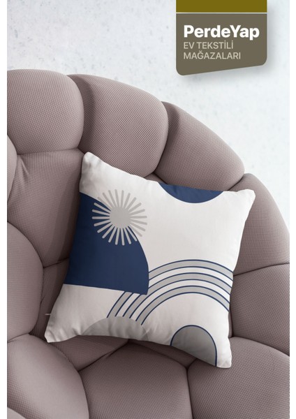 Modern Lacivert Gri Geometrik Desenli 4’lü Dijital Baskılı Kadife Kırlent Kılıfı 43X43 cm modelleri