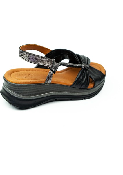 8066 Siyah Deri Kadın Sandalet fırsatları