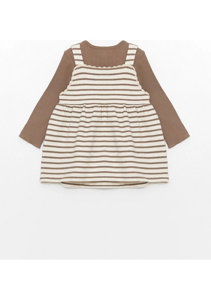 Lcw Baby Ekru Kare Yaka Çizgili Kız Bebek Elbise ve Tişört 2'li Takım fiyatları