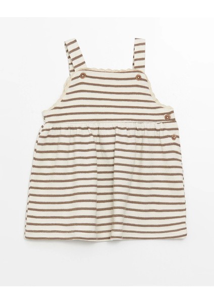 Lcw Baby Ekru Kare Yaka Çizgili Kız Bebek Elbise ve Tişört 2'li Takım modelleri
