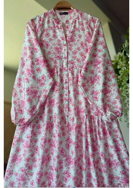 Çiçek Desenli Düğme Detaylı V Yaka Elbise fiyatları