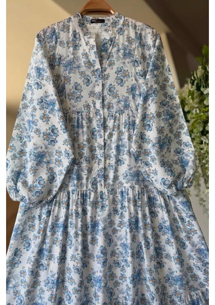 Çiçek Desenli Düğme Detaylı V Yaka Elbise fiyatları