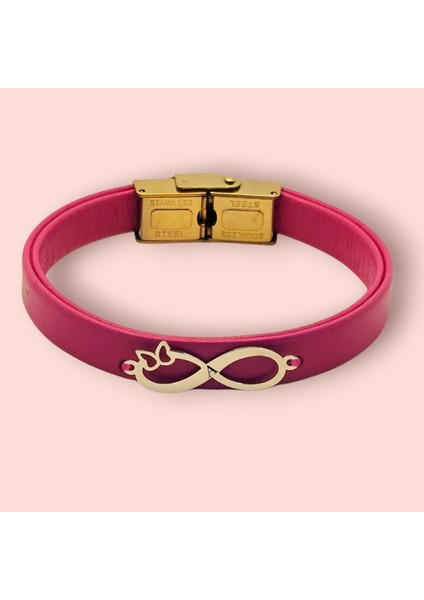Altın Plakalı 14 Ayar A Harfine Özel Doğal Pembe Derili Sonsuzluk Motifli Hediye BILEKLIK-617HARF fiyatları