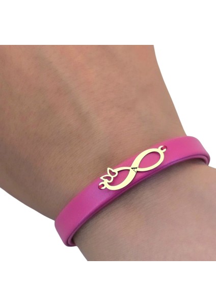 Altın Plakalı 14 Ayar A Harfine Özel Doğal Pembe Derili Sonsuzluk Motifli Hediye BILEKLIK-617HARF fırsatları