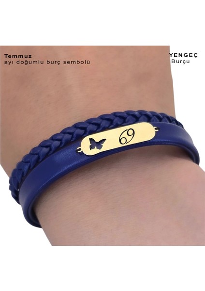 14 Ayar Plakalı Altın Temmuz Ayı Doğumlarına Kelebek Motifli Lacivert Derili Hediye BILEKLIK-616AY fırsatları