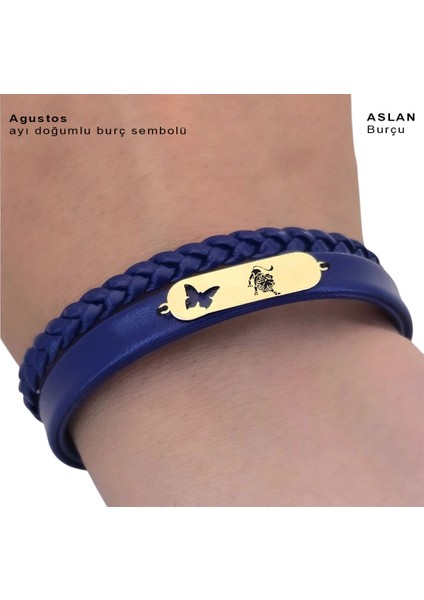 14 Ayar Altın Plakalı Aslan Burçları Için Lacivert Derili Kelebek Motifli Hediye BILEKLIK-616BURÇ fırsatları