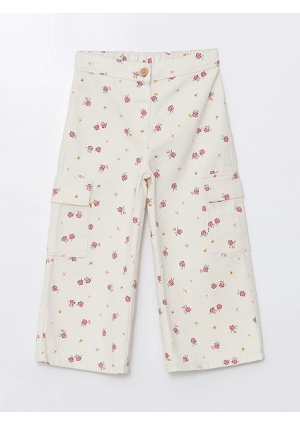 Lcw Kids Ekru Beli Lastikli Çiçekli Kız Bebek Kargo Pantolon