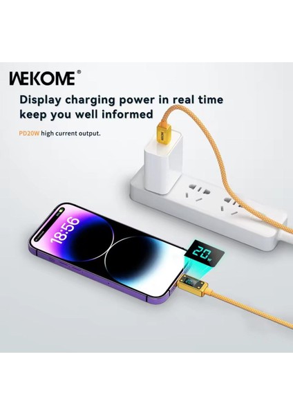 Wekome Hızlı Şarj Kablosu Tip C Yıldırım Telefon Şarj Kablosu Pd 20W Dijital Ekran Veri Kablosu iPhone iPad Için Pro fırsatları