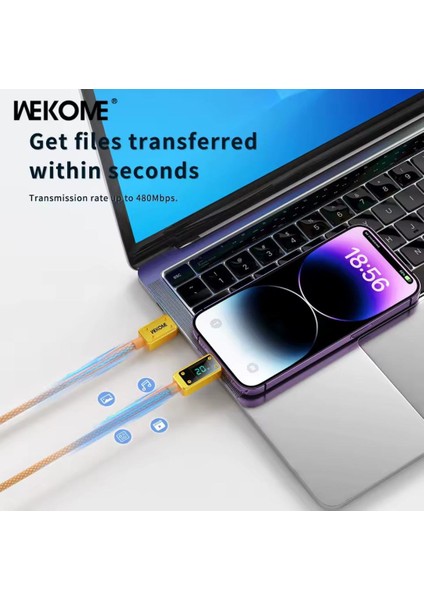 Wekome Hızlı Şarj Kablosu Tip C Yıldırım Telefon Şarj Kablosu Pd 20W Dijital Ekran Veri Kablosu iPhone iPad Için Pro indirimleri