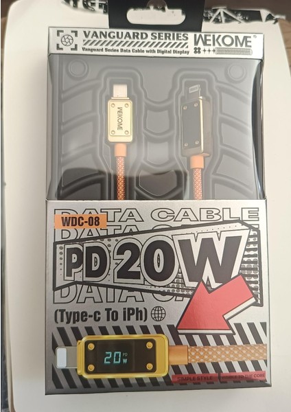 Wekome Hızlı Şarj Kablosu Tip C Yıldırım Telefon Şarj Kablosu Pd 20W Dijital Ekran Veri Kablosu iPhone iPad Için Pro