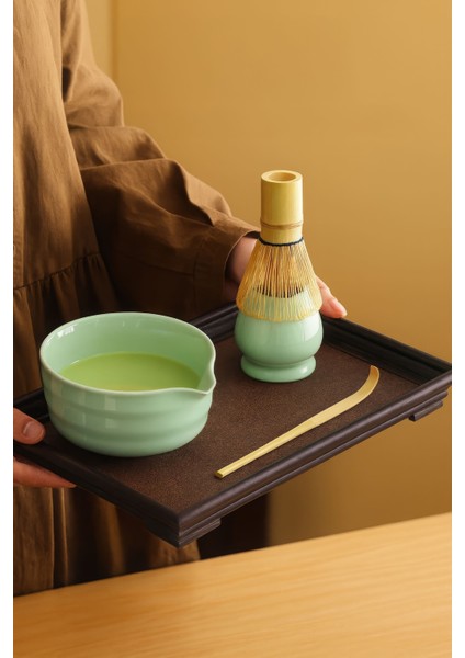 4lü Matcha Set Kase Kaşık Whisk Tutucu Bambu Whisk Çırpıcı ve Bambu Kaşık MT217