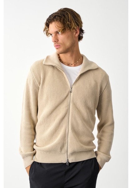 Erkek Regular Fit Selanik Örgü Pamuklu Fermuarlı Taş Triko Hırka fırsatları