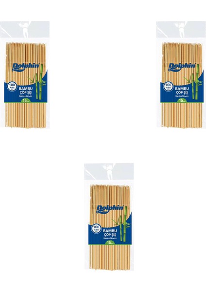 Bambu Ahşap Çöp Şiş - Boy : 15 Cm. / En : 3mm - 100 Adetlik 3 Paket